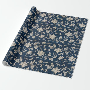 Vintage Floral Blue Chinoiserie Wrapping Paper