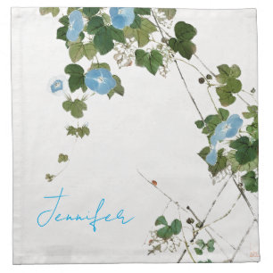 Vintage Floral Blue Green Pastel Colors Name Cloth Napkin