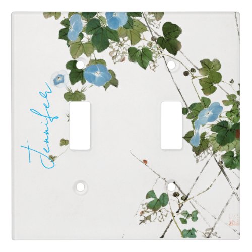 Vintage Floral Blue Green Pastel Colors Name Light Switch Cover
