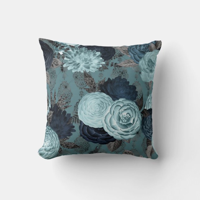 VINTAGE FLORAL BLUE HAMPTONS CUSHION (Front)