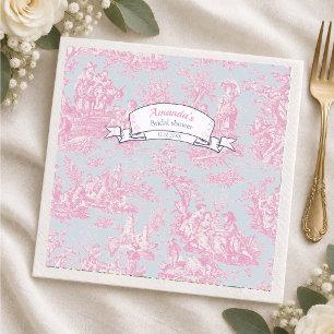 Vintage floral blue pink toile de jouy shower  napkins