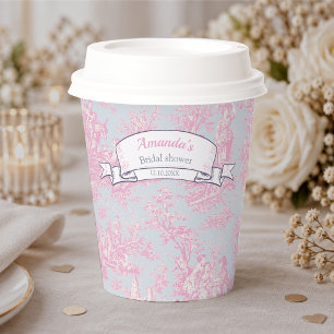 Vintage floral blue pink toile de jouy shower paper cups