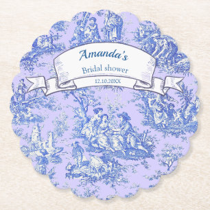 Vintage floral blue purple toile de jouy paper coaster