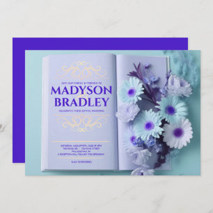 Vintage Floral Blue Storybook Book Wedding Invitation