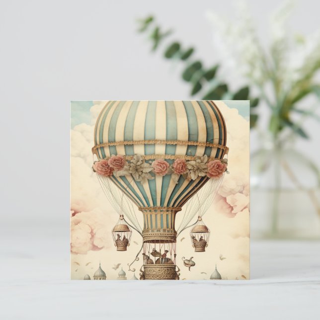 Vintage Floral Blue Stripe  Hot Air Balloon (Standing Front)