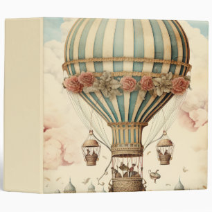 Vintage Floral Blue Stripe Hot Air Balloon 3 Ring Binder