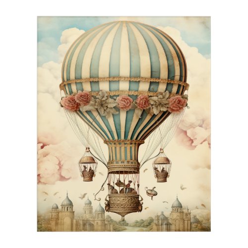 Vintage Floral Blue Stripe  Hot Air Balloon Acrylic Print