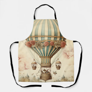 Vintage Floral Blue Stripe Hot Air Balloon Apron