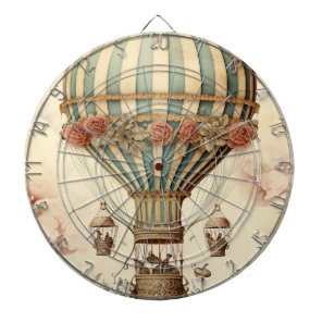 Vintage Floral Blue Stripe  Hot Air Balloon Dart Board
