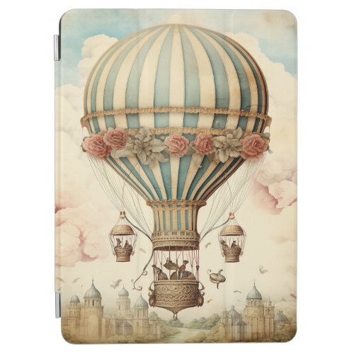 Vintage Floral Blue Stripe  Hot Air Balloon iPad Air Cover