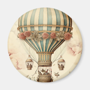 Vintage Floral Blue Stripe  Hot Air Balloon Magnet