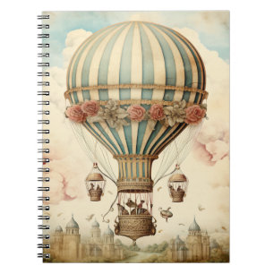 Vintage Floral Blue Stripe Hot Air Balloon Notebook