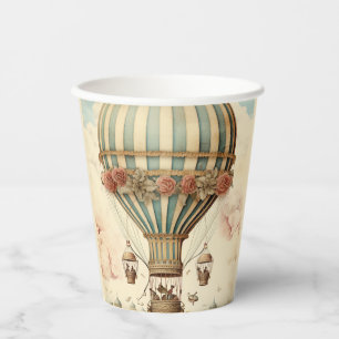 Vintage Floral Blue Stripe Hot Air Balloon Paper Cups