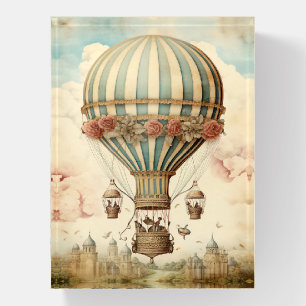 Vintage Floral Blue Stripe  Hot Air Balloon Paperweight