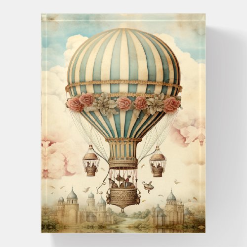 Vintage Floral Blue Stripe  Hot Air Balloon Paperweight