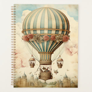 Vintage Floral Blue Stripe Hot Air Balloon Planner