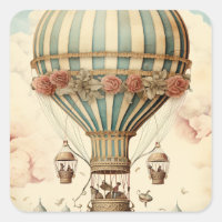 Vintage Floral Blue Stripe Hot Air Balloon