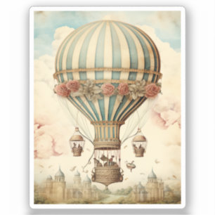Vintage Floral Blue Stripe Hot Air Balloon Sticker