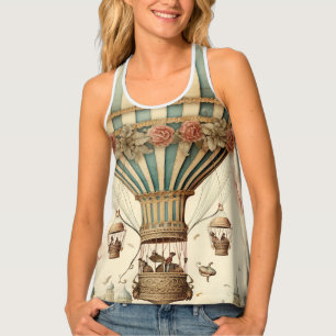 Vintage Floral Blue Stripe Hot Air Balloon Tank Top