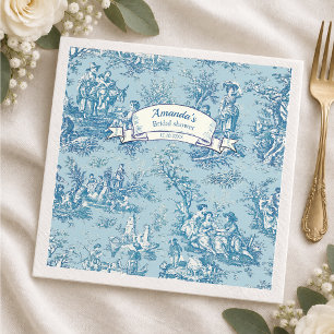 Vintage floral blue teal toile de jouy napkins