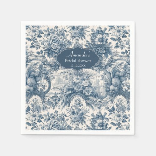 Vintage floral Blue toile de jouy bridal shower  Napkins