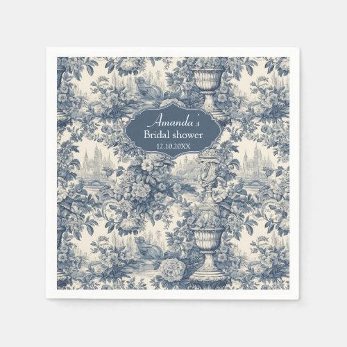 Vintage floral Blue toile de jouy Bridal shower Napkins