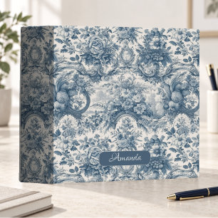 Vintage Floral Blue Toile De Jouy Monogram 3 Ring Binder