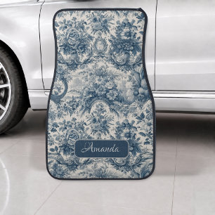 Vintage floral Blue toile de jouy monogram Car Floor Mat