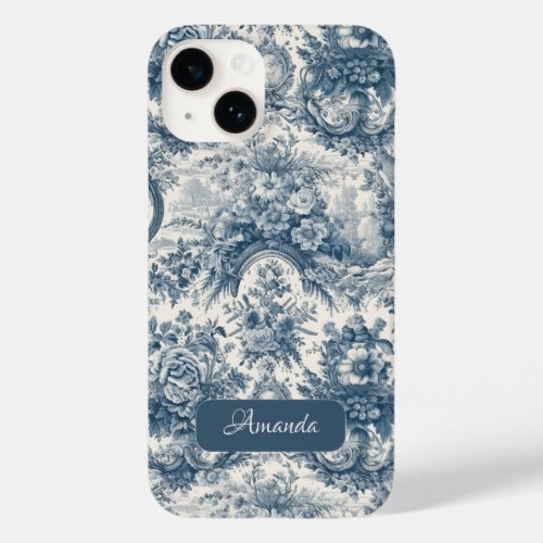 Vintage floral Blue toile de jouy monogram Case_Mate iPhone 14 Case