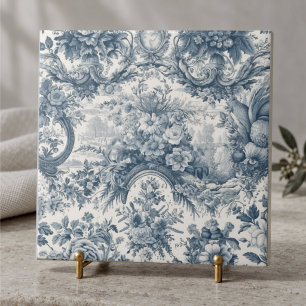 Vintage Floral Blue Toile De Jouy Monogram Ceramic Tile