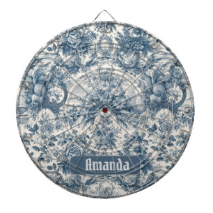 Vintage floral Blue toile de jouy monogram Dart Board