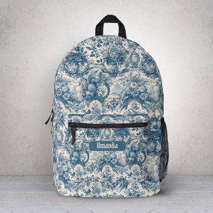 Vintage floral Blue toile de jouy monogram Dopp Ki Printed Backpack