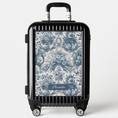 Vintage floral Blue toile de jouy monogram Luggage