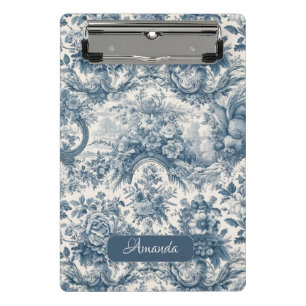 Vintage floral Blue toile de jouy monogram Mini Clipboard