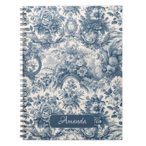 Vintage floral Blue toile de jouy monogram Notebook