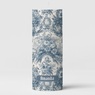 Vintage floral Blue toile de jouy monogram Pillar Candle