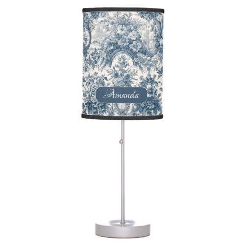 Vintage floral Blue toile de jouy monogram Table Lamp