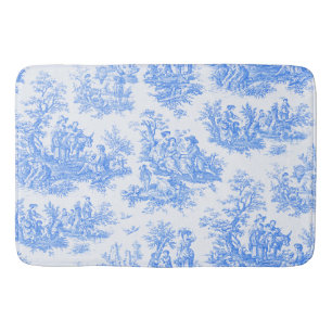 Vintage floral blue turquoise toile jouy bath mat