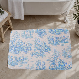 Vintage floral blue turquoise toile jouy bath mat
