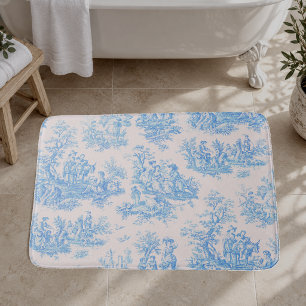 Vintage floral blue turquoise toile jouy bath mat