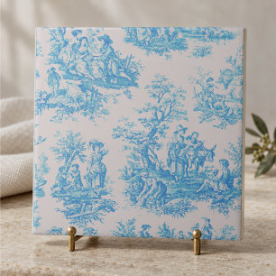 Vintage floral blue turquoise toile jouy monogram ceramic tile