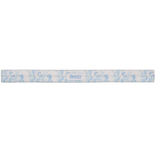 Vintage floral blue turquoise toile jouy monogram elastic hair tie
