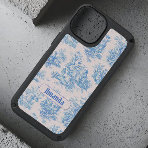 Vintage floral blue turquoise toile jouy monogram speck iPhone 14 case