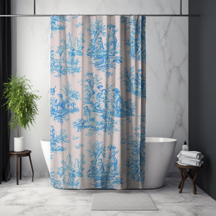 Vintage floral blue turquoise toile jouy shower curtain