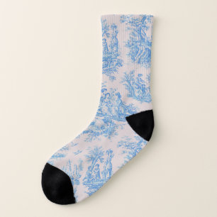 Vintage floral blue turquoise toile jouy socks
