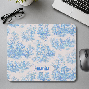 Vintage Floral Blue Turquoise Toile Monogram Mouse Pad