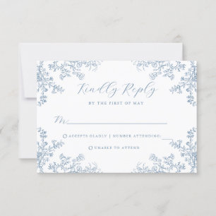 Vintage Floral Blue Wedding RSVP Card