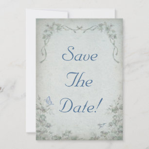 Vintage Floral Blue Wedding Save The Date Invitation