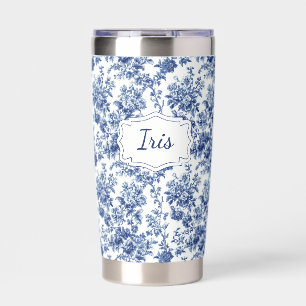 Vintage Floral Blue White Personalized Insulated Tumbler