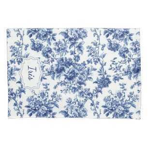 Vintage Floral Blue White Personalized Pillow Case